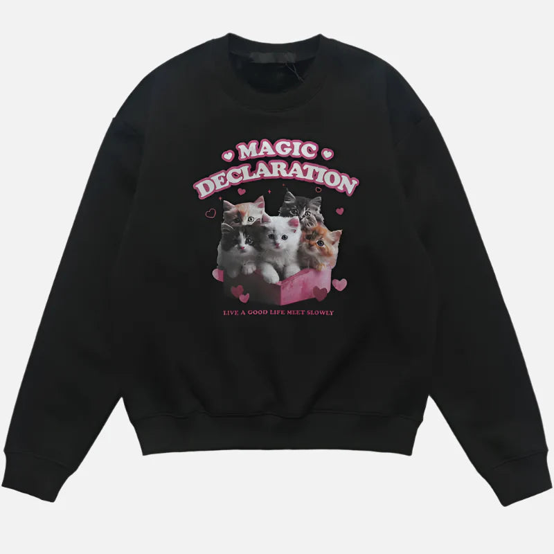 Cute Cat Heart Graphic Fleece Shirt