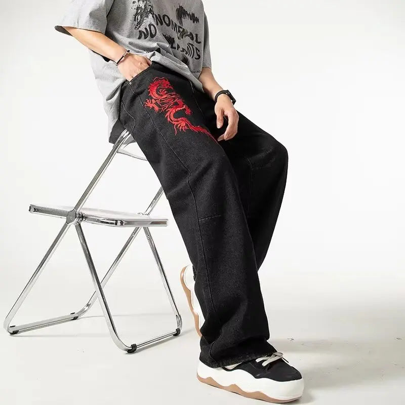 Luxury Dragon Embroidery Summer Straight Jeans