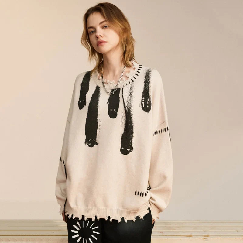Tassel Design Personality Printed Sweater