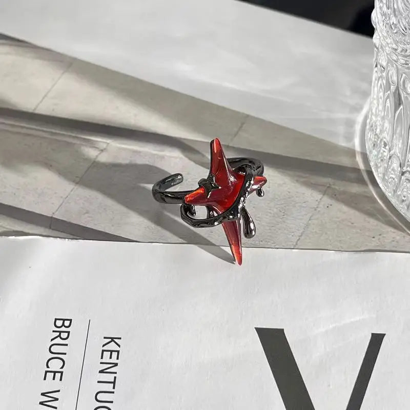 Gothic Cross Star Stone Moon Ring