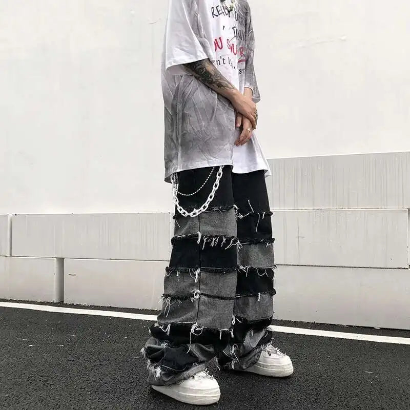 ダークウェア タッセル パッチワーク デニム ジーンズ