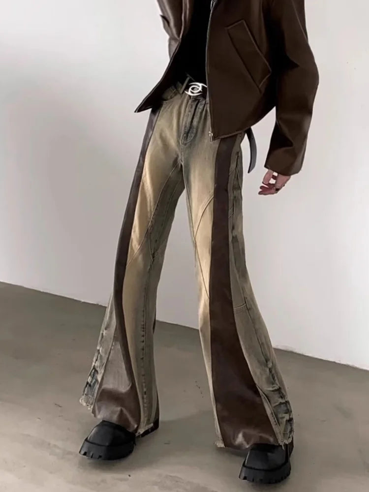 Jean slim évasé vintage à empiècements colorés
