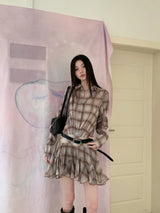 Brown Plaid Ruffle Mini Dress