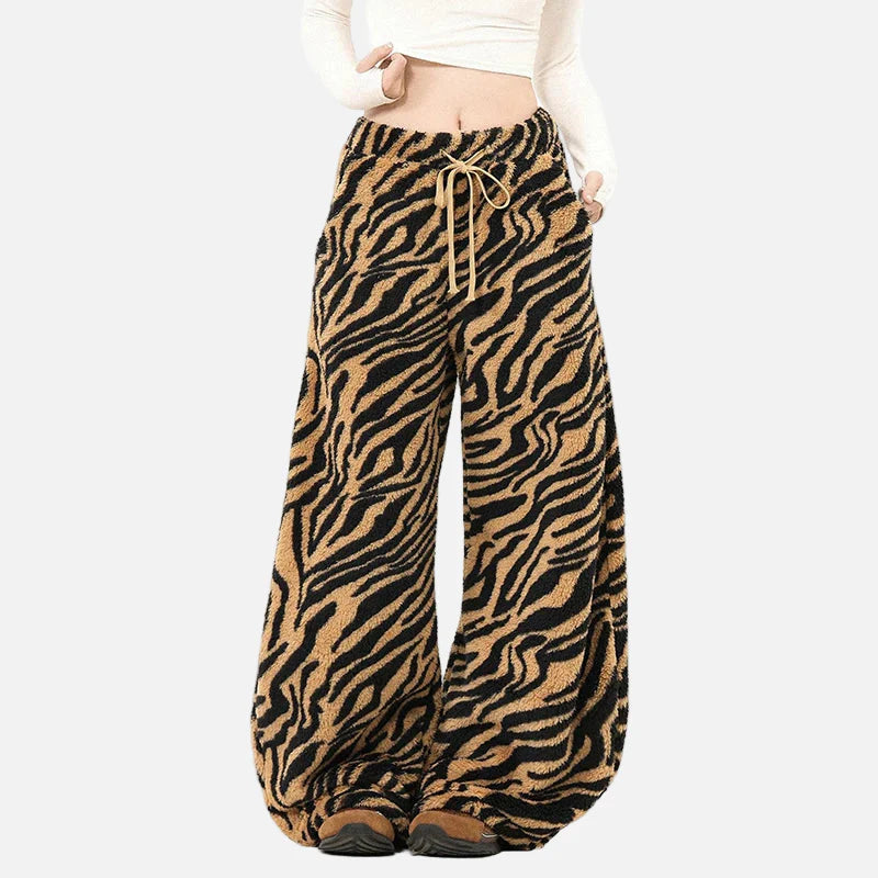 Breathable Leopard Print Drawstring Fleece Sweatpants
