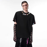T-shirt à manches courtes en patchwork de sequins style streetwear