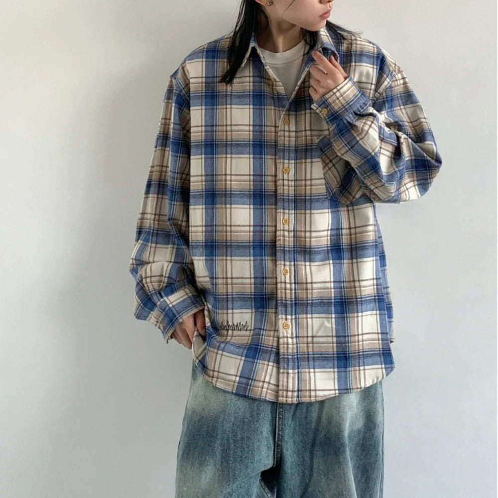 Chemise vintage oversize à carreaux à manches longues