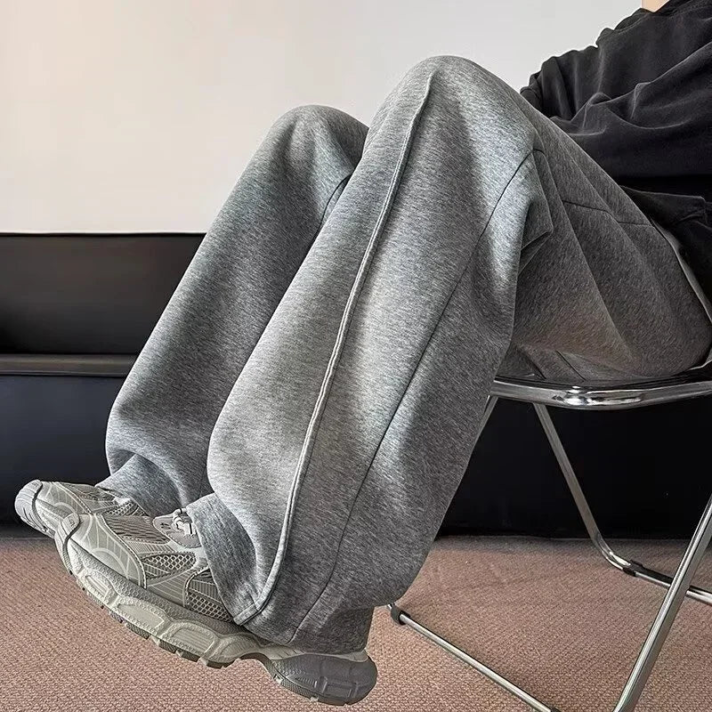 Men's Casual Pleated Drawstring Straight Leg Sweatpants