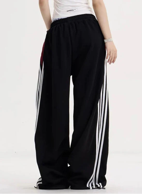 Breathable Oversized Black Stripe Wide Leg Jogger