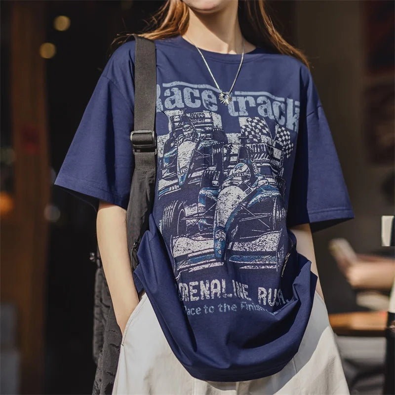 T-shirt vintage décontracté à imprimé course