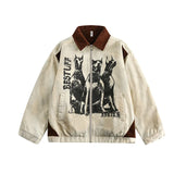 Veste confortable à revers graffiti tête de chien délavée