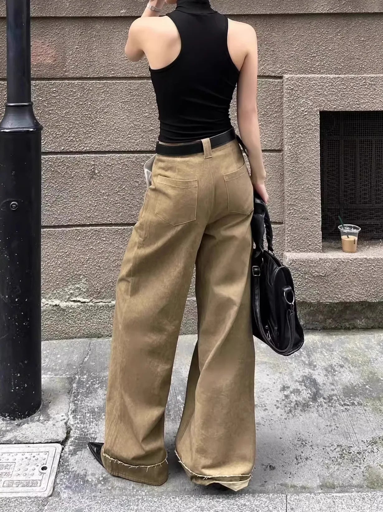 Effortless Cool Retro Khaki Wide Leg Jeans