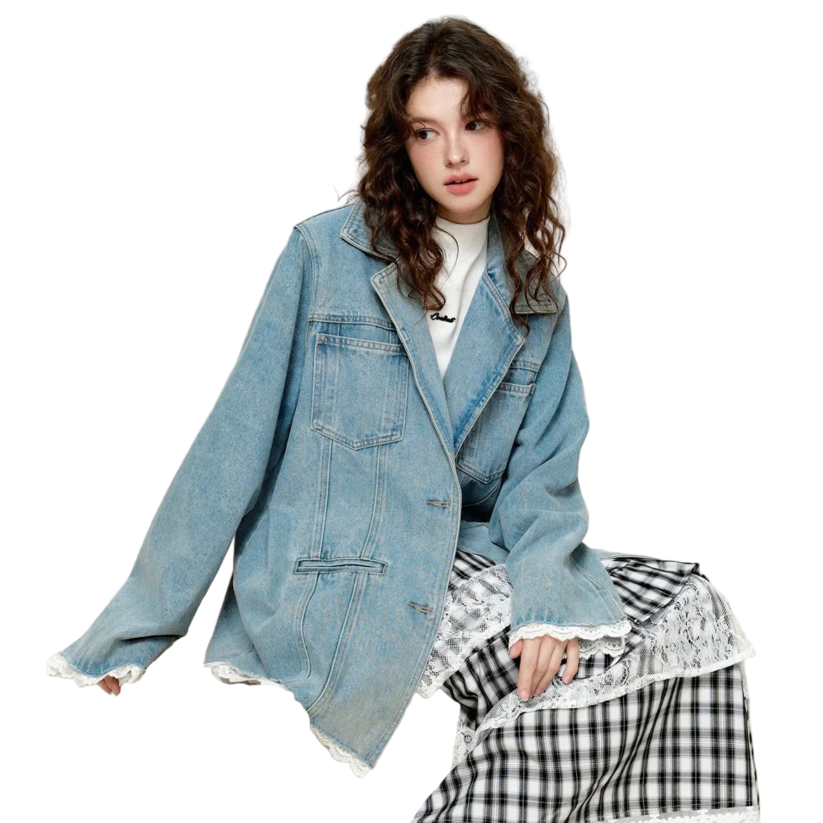 Trim Patchwork Oversized Denim Jacket