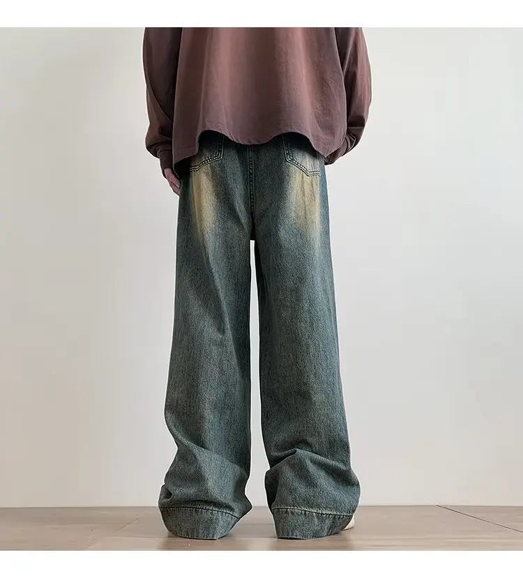 빈티지 블루 와이드 레그 데님 진