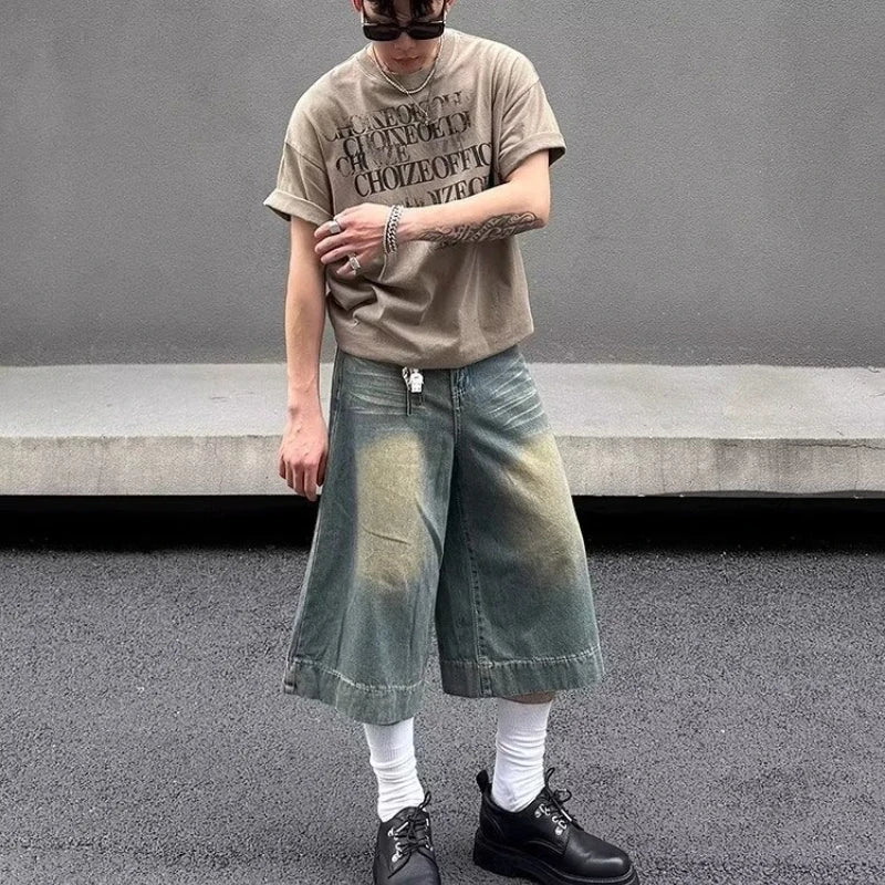 American Style Hip Hop Wide Leg Denim Jorts