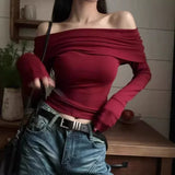 오프숄더 긴팔 상의
