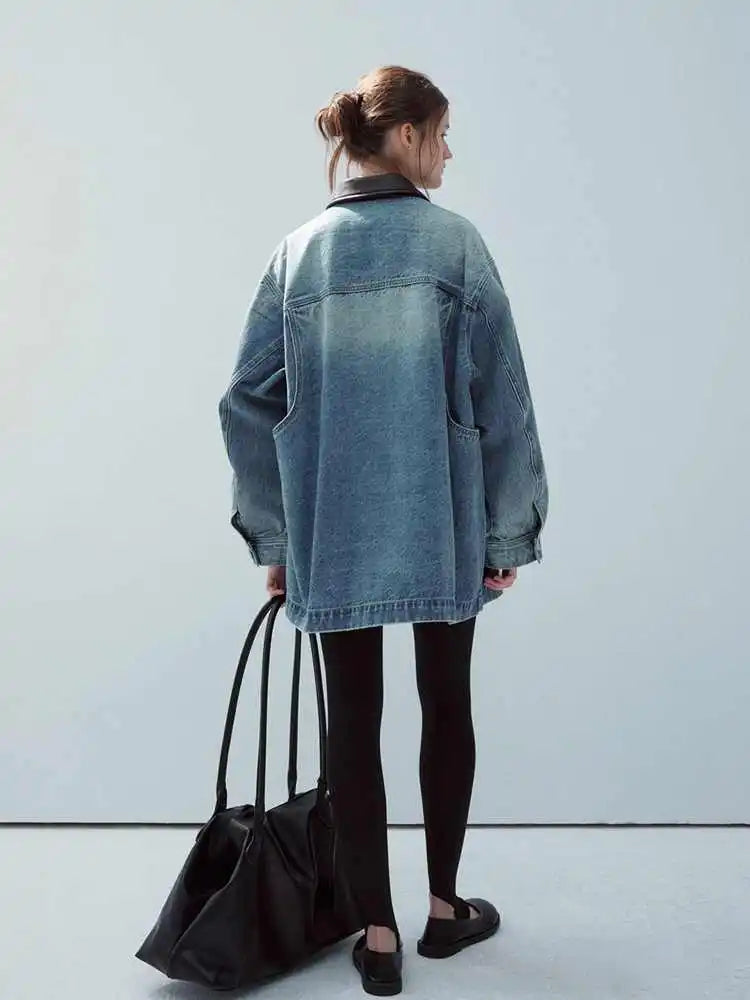 Retro Loose French Splicing Denim Jacket