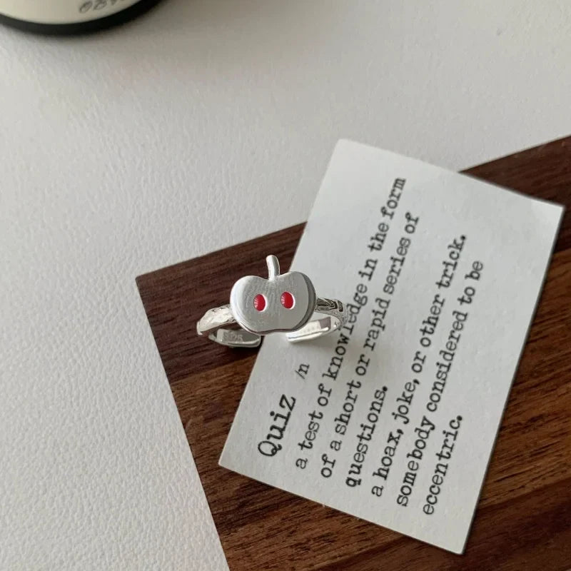 Cute Cartoon Apple Silver Metal Ring