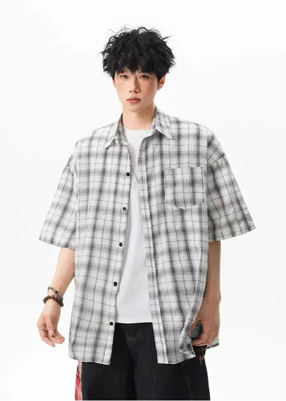 Chemise d'été décontractée à carreaux oversize pour homme
