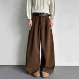 Pleated Style Solid Color Thickened Loose Pants