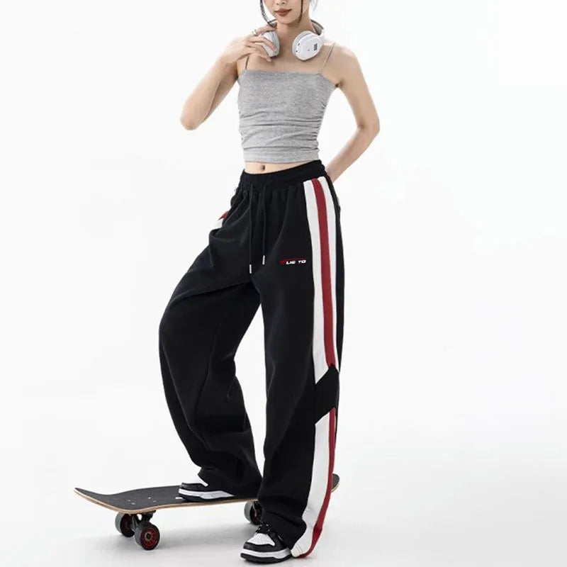 Streetwear High Waist Grey Stripe Sweatpants