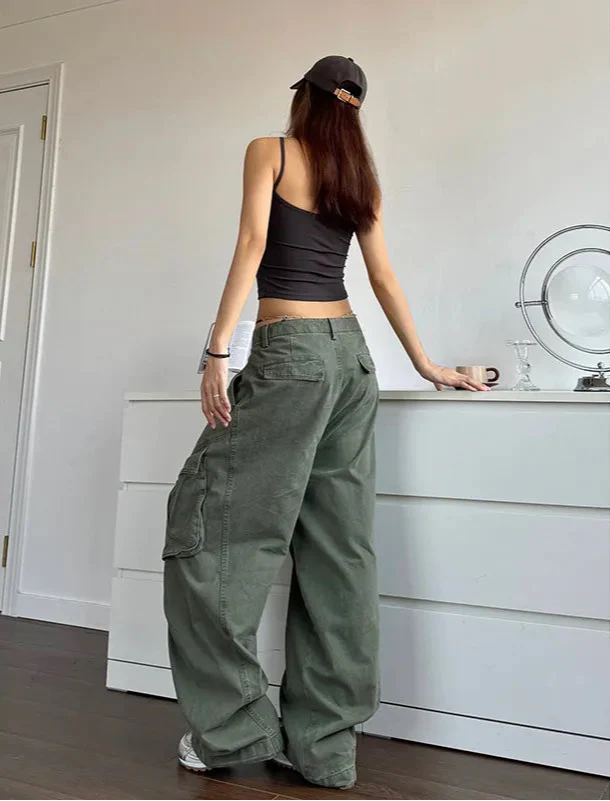 StreCool etear Hochwertige grüne Wide Leg Baggy Jeans
