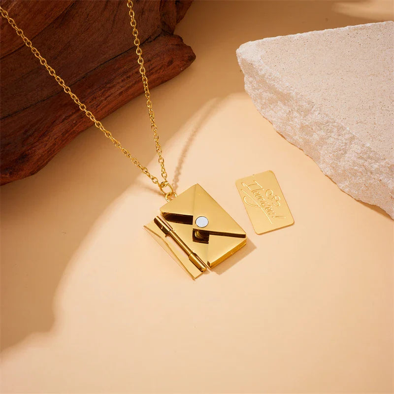 Gold Envelope Pendant Necklace