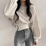 Autumn Solid O-Neck Slim Crop Top T-shirt
