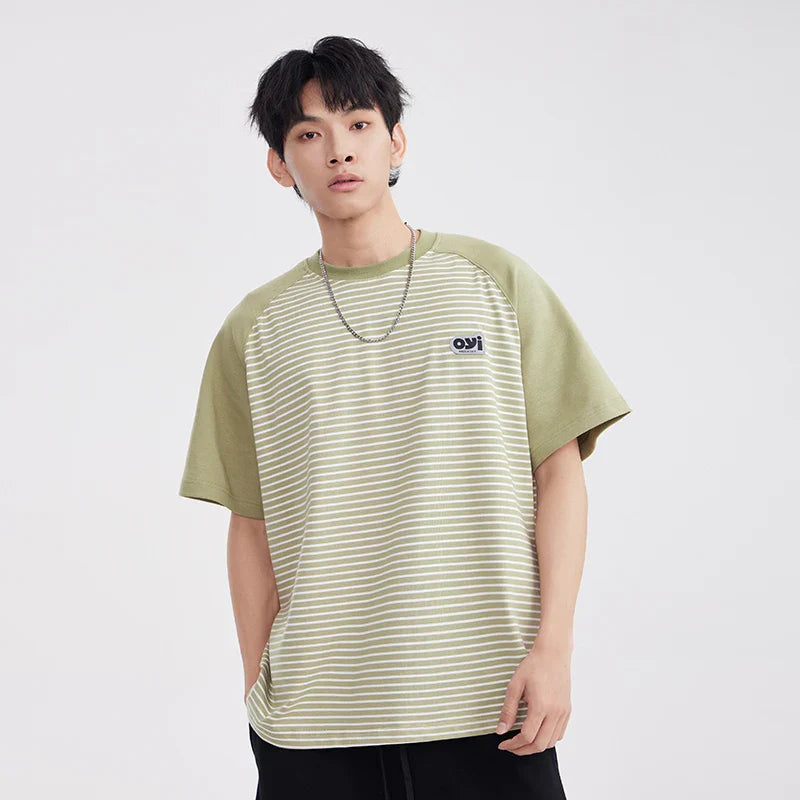 高品質ストライプ柄ゆったりカジュアル夏Tシャツ