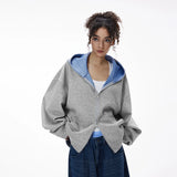 Boxy Two-Tone Plaid Zip Up Hoodie