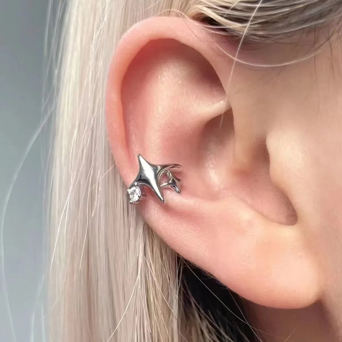 Gothic Punk Silver Cross Star Earrings