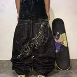 Y2K Embroidered Wide-Leg Jeans