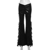 High-High-Pants aus Kunstleder mit Patchwork-Mesh-Optik
