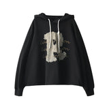 Korean Style Letter Print Black Hoodie