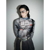 Stilvolles, figurbetontes T-Shirt mit Mesh-Print