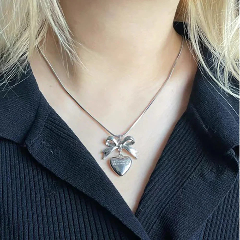 Ribbon Heart Pendant Gothic Necklace