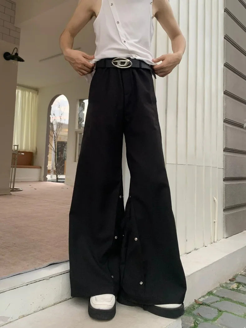 Deconstructed Loose Wide Leg Button Pants