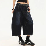 Retro-lässige, lockere Jeansshorts in Unifarben