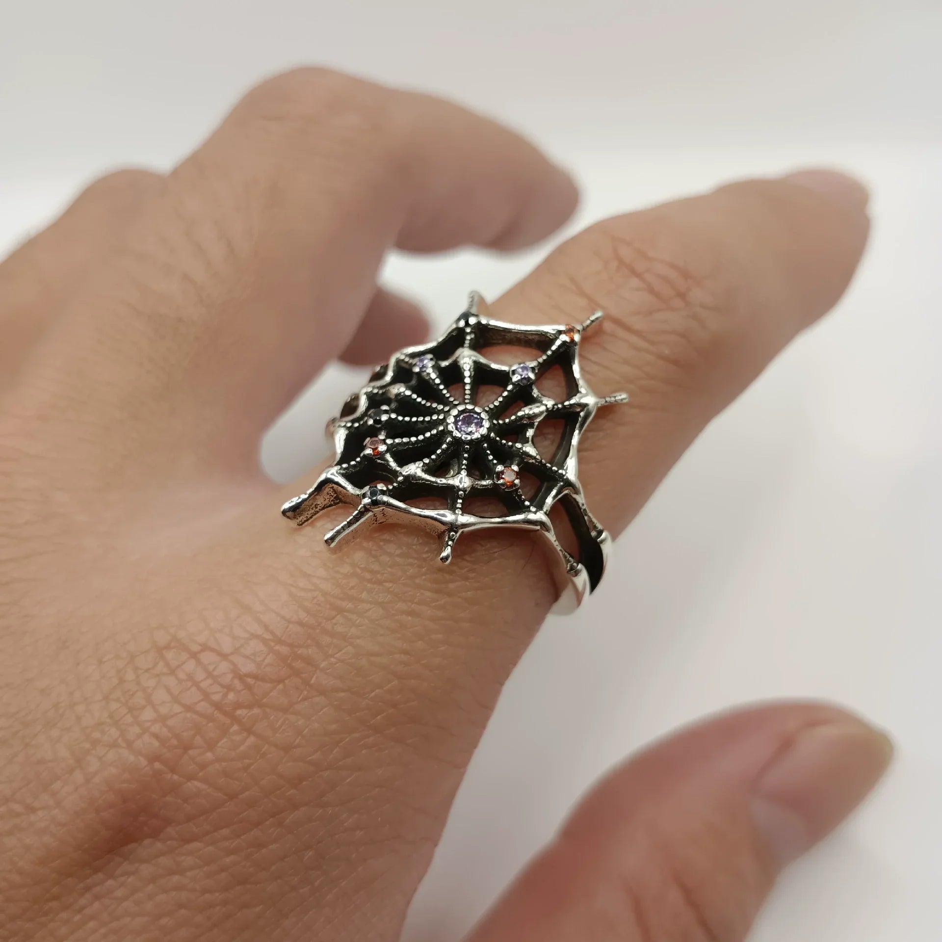 Adjustable Spider Web Geometric Ring