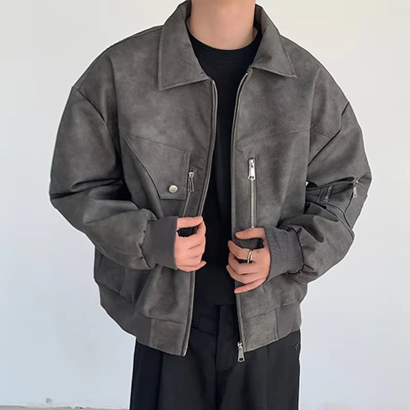 Men Pink Gradient Spring Leather Jacket