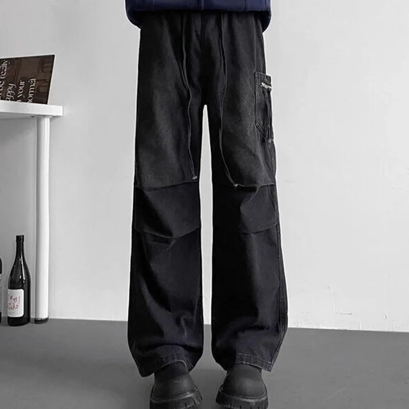 Jeans cargo amples plissés streetwear