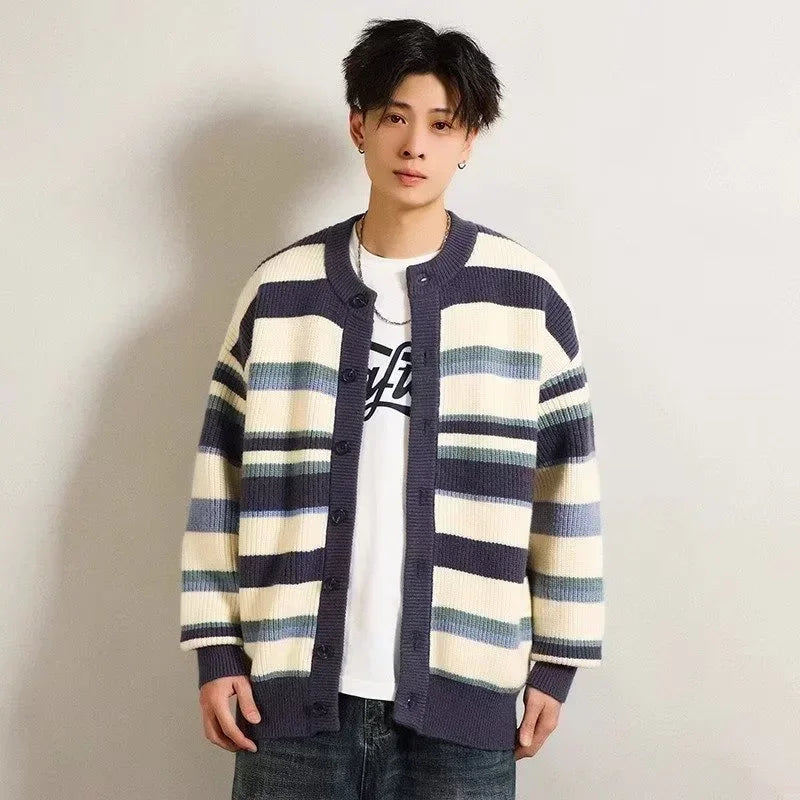 Cardigan rayé décontracté et rétro en maille confortable