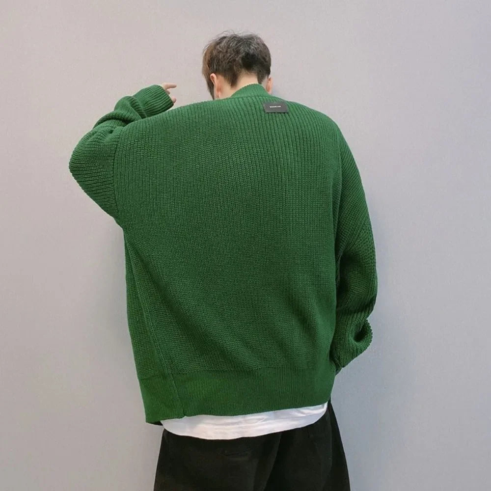 Y2K Green Knit Collared Zip-Up Sweater