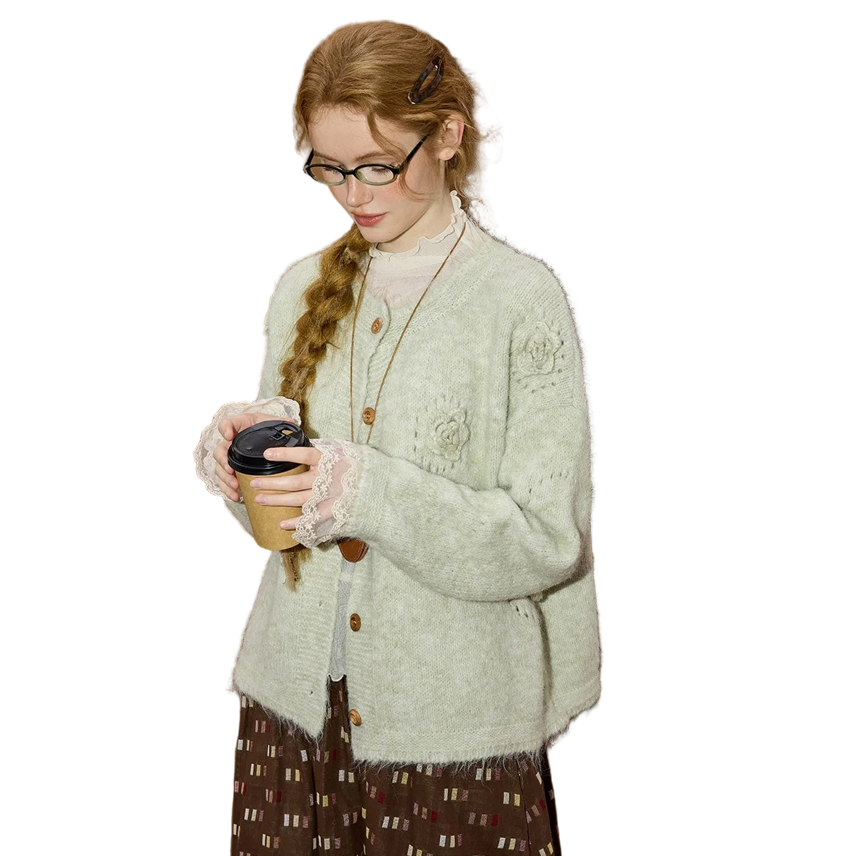 Women’s 3D Floral Plush Knit Cardigan