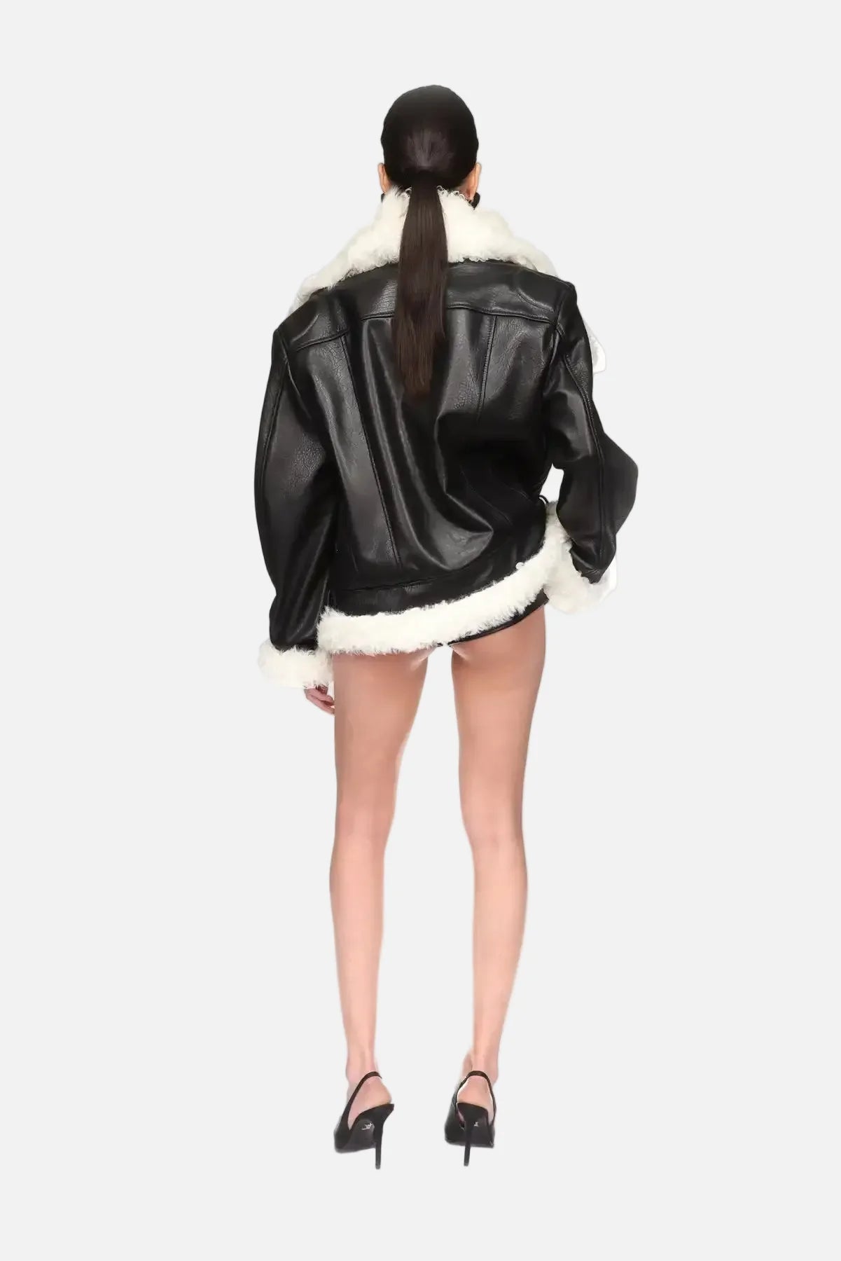 Luxurious High Quality Faux Fur PU Leather Jacket