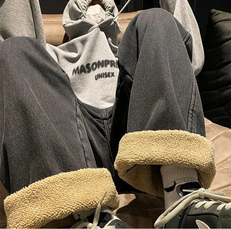 Thickened Korean Style Fleece Lined Jeans