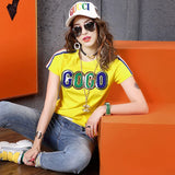 Yellow Lightweight Sequin Letter Short Sleeve T-Shirt