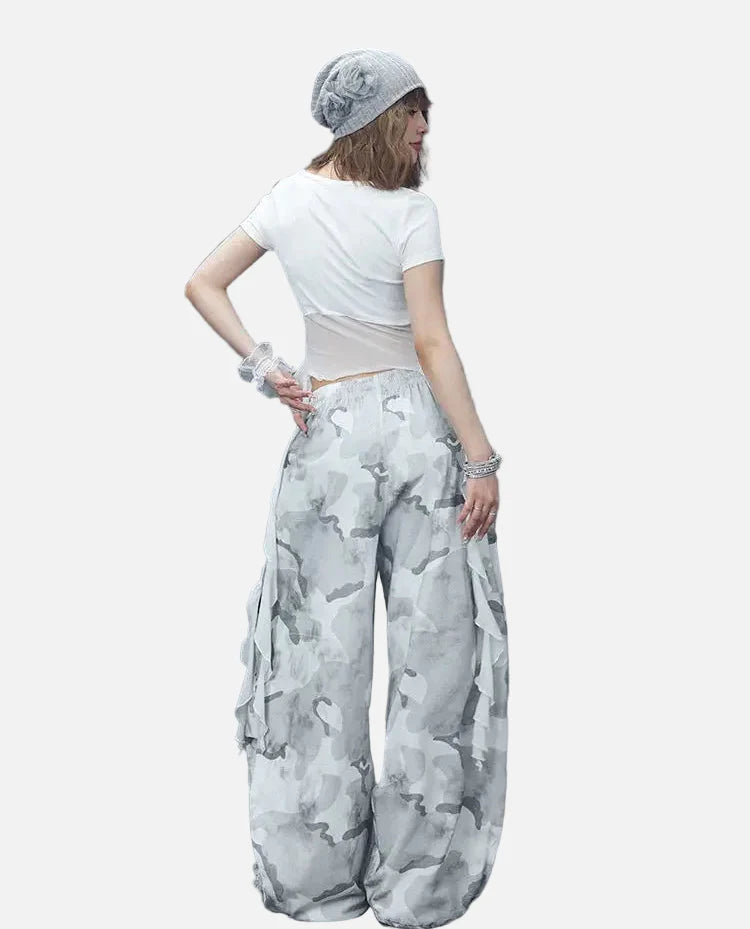 Butterfly Print Wide Leg Camo Sweatpants