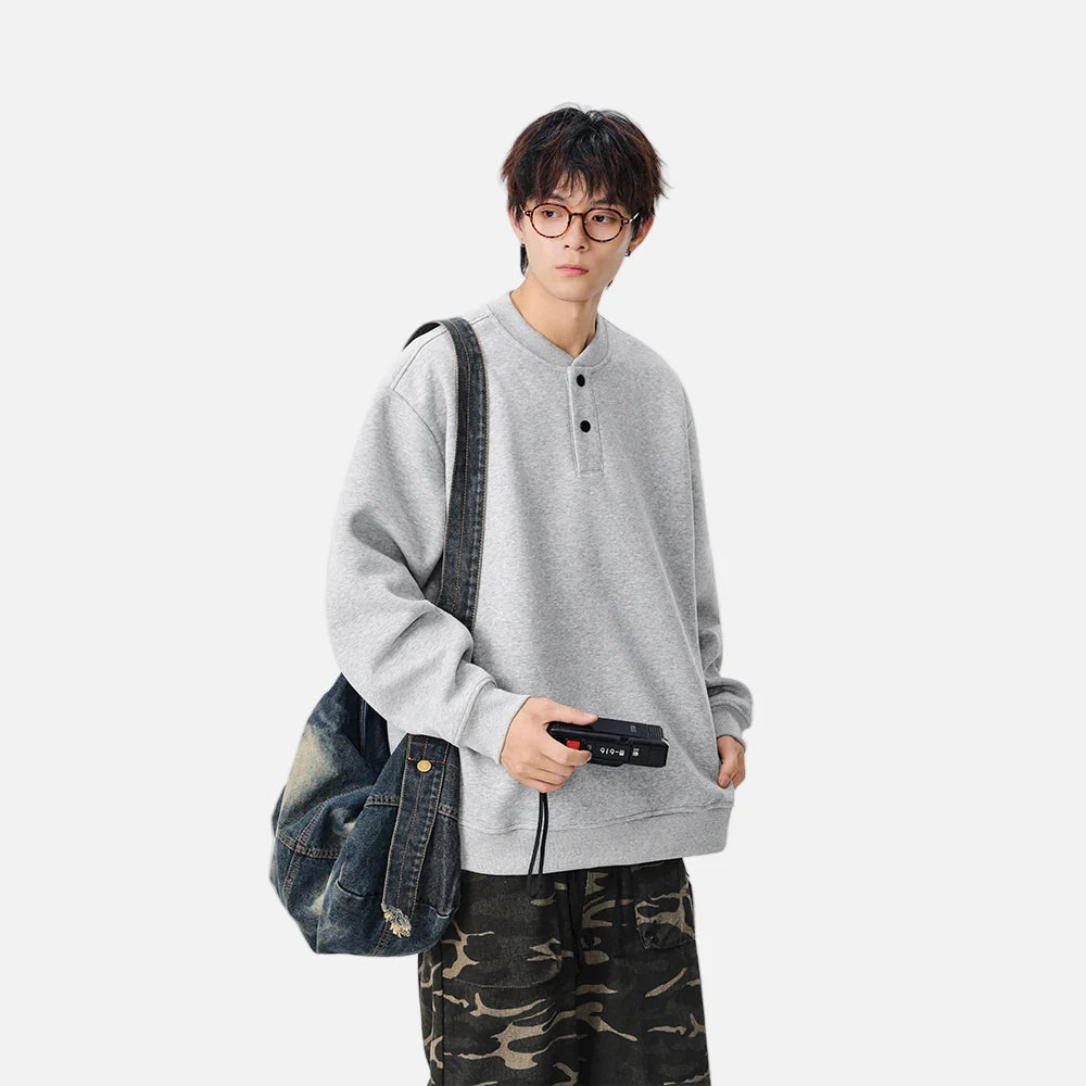Casual Stand Collar Button Detail Sweatshirt