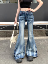 Destroyed Blue Slim Flare Jeans