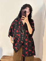 Chemisier ample à imprimé floral style japonais vintage pour femme